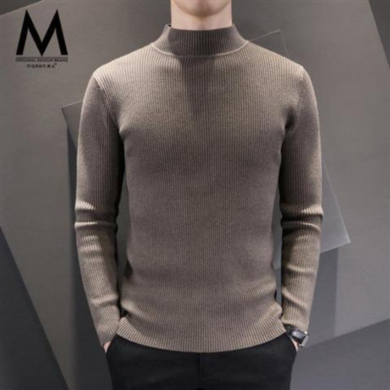 Men's Half Turtleneck Sweater Thick Autumn Winter Slim Sweater Pullover Mid-collar Knitted Base Shirt