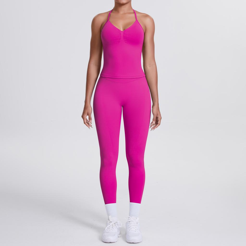 Seamless solid color beauty back vest, trousers, yoga suit set, tight running, fitness, yoga two-piece set