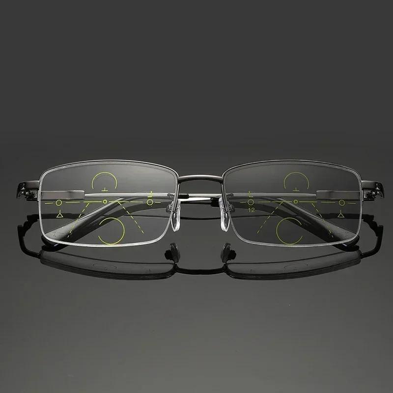 Herren und Damen Pochromische Brillen Mode Blaulichtfilter Multifokale Lesebrillen Geschäft Halbrand Alterssichtigkeit für Herren