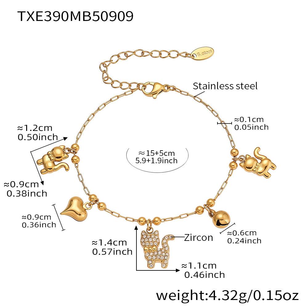 Qiong Yao Zirconia Cat Bell Pendant Necklace & Bracelet DIY Set - Stainless Steel