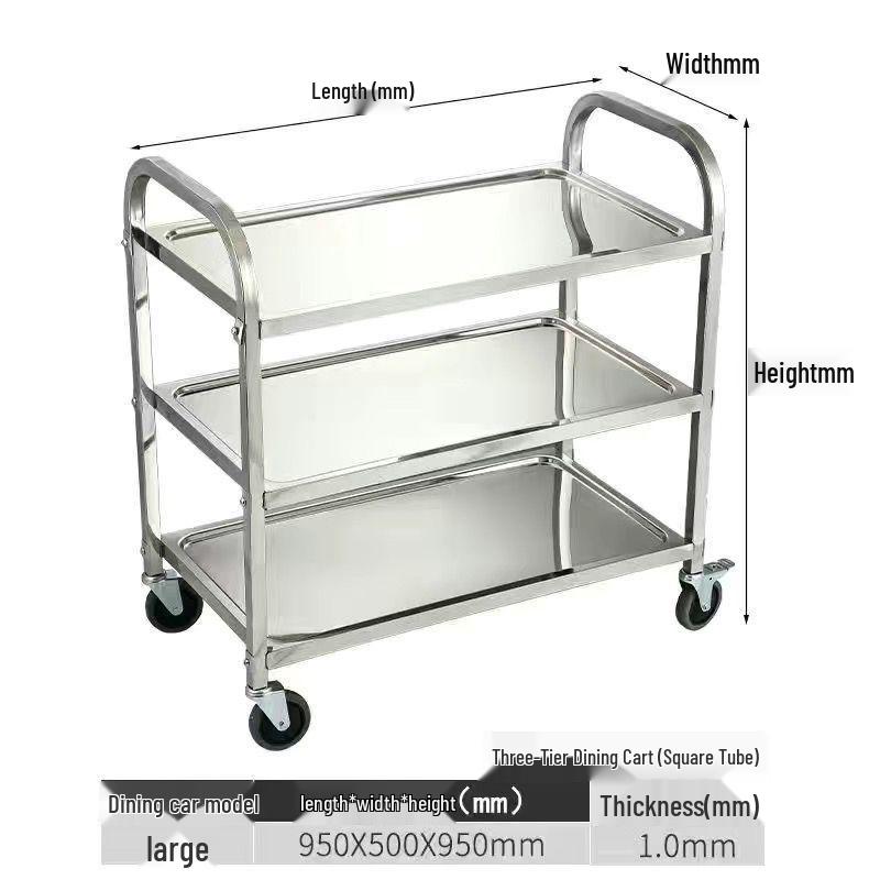 Stainless Steel Mobile Dining Cart – Three-Tier Restaurant and Hotel Dish Collection and Beverage Trolley.