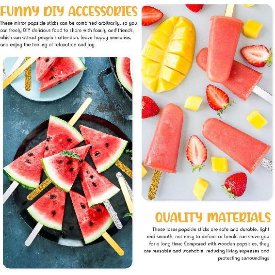 Geiserailie 80 Pieces Glitter Acrylic Sticks 4.53 Inch Reusable Mirror Sticks Laser Stick Craft Ice Cream Sticks for Party, Festival and Home DIY, 2