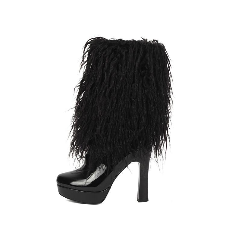 Supply Autumn and Winter Stiletto Thick-soled Large Size Round Head Thick-soled Medium Boots