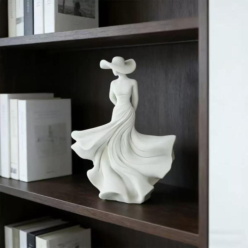 3D Ornament Figurine White Dancing Lady Statue Flowing Skirt Simple Console Living Room Decor Sculpture Gift For Women Girl
