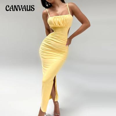 Rochie de vară pentru femei, cu șolduri, sexy, fără spate, plisată, rochie lungă cu desfășurare pe șold