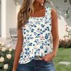 Women's Fashion Pleated Printed Square Neck Vest Top