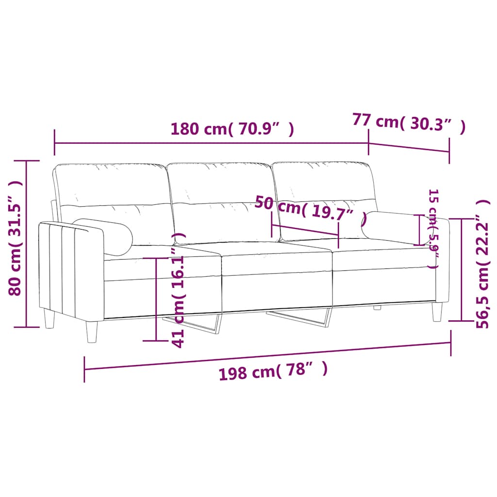 Vidaxl 3-Seater Sofa With Cushions, Black, 180 Cm, Fabric