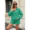 Womens Solid Long Sleeve Sweatshirt With Pockets Shorts Two Piece Casual Set