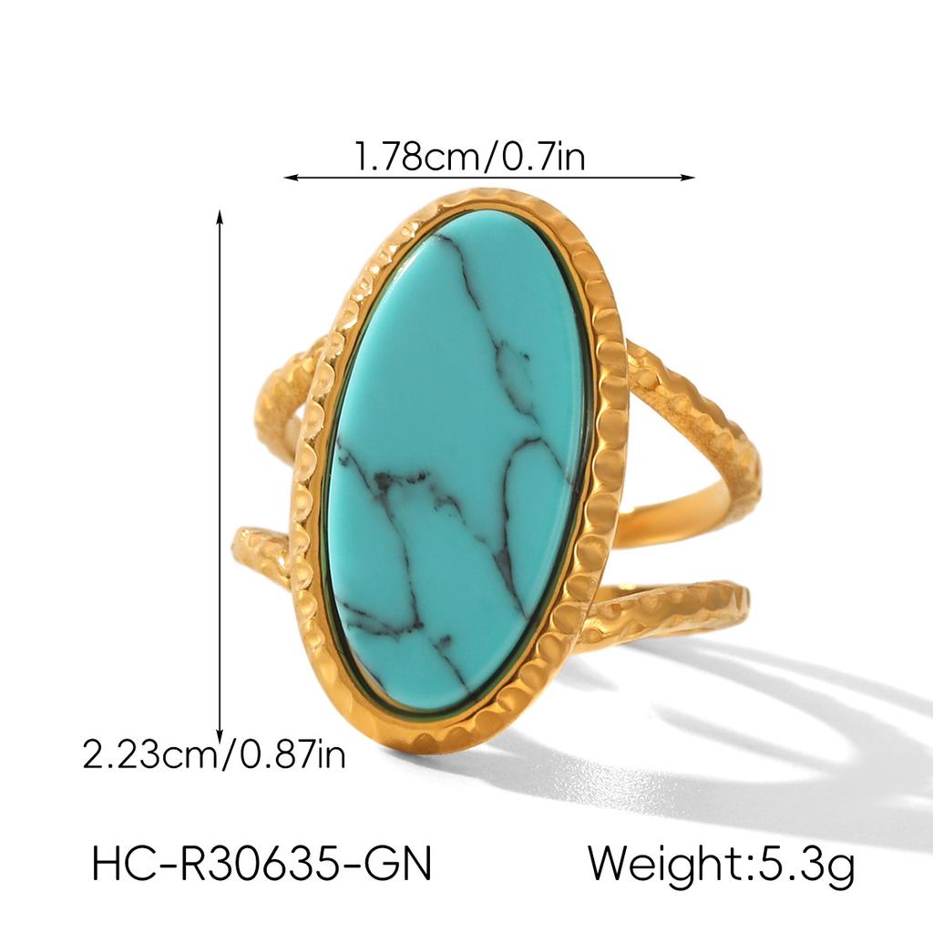 Französischer Retro Edelstahl Schmuck mit eingelegtem Türkis Afrikanischem Türkis Tigerauge Ring für Damen