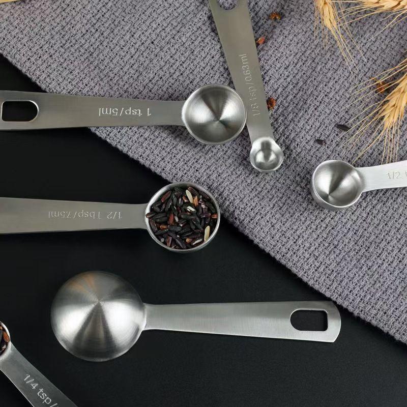 Stainless Steel Measuring Spoon 1/5/6 Pcs With Scale Measuring Ruler Spoon Kitchen Coffee Cooking Spoon Baking Measuring Tool