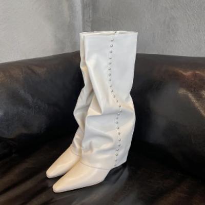 Design White Women‘s Boot Fashion Pointed Leather Knee-High Ladies Botines 2025 Autumn New Shoes Elegant Versatile Botas