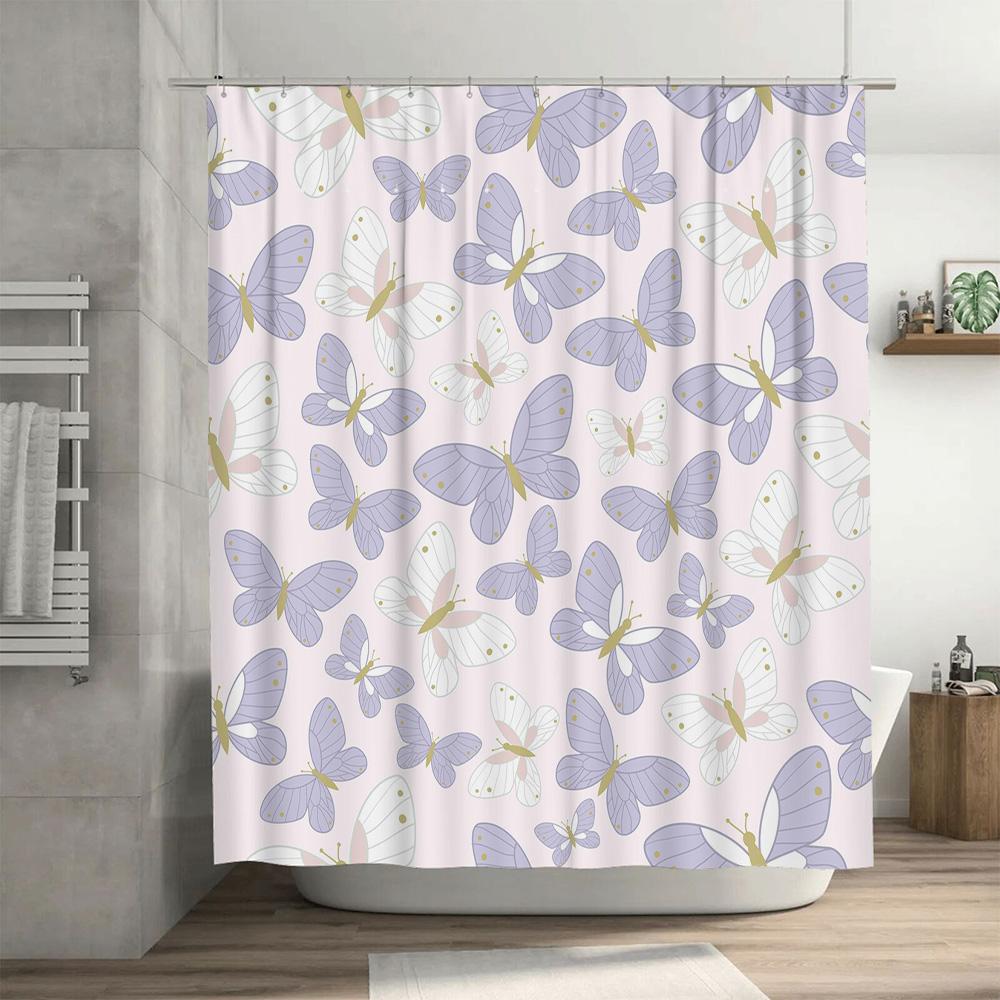 Butterfly Shower Curtain Home Decor Waterproof Bath Curtains with Beautiful Print for Kitchen Toilet Decoration Pink White Black