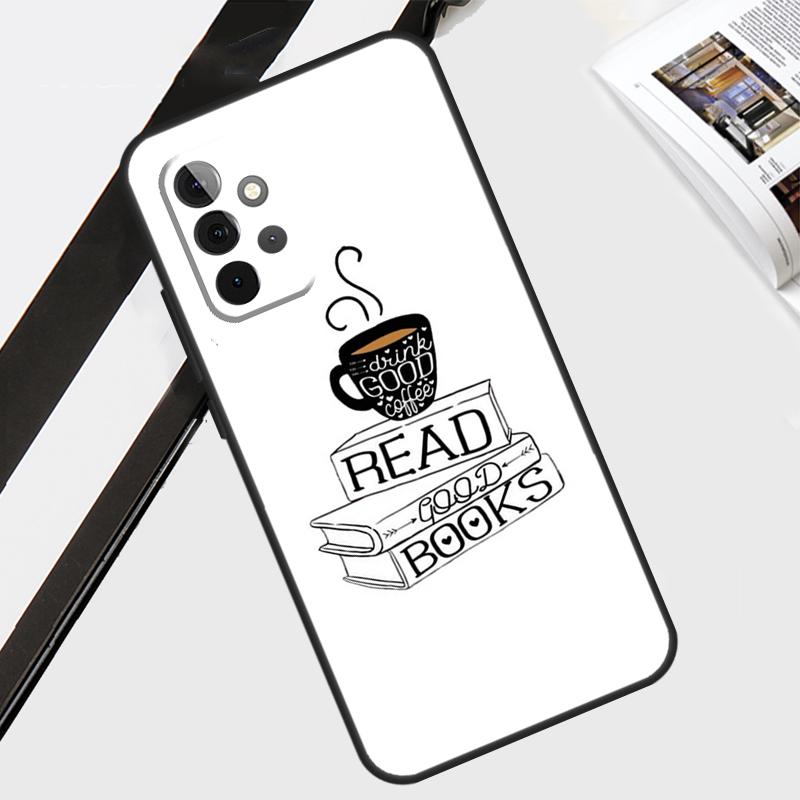 Books And Coffee Case For Samsung Galaxy A54 A34 A14 A56 A36 A26 A16 A06 A12 A22 A32 A52 A13 A53 A15 A35 A55