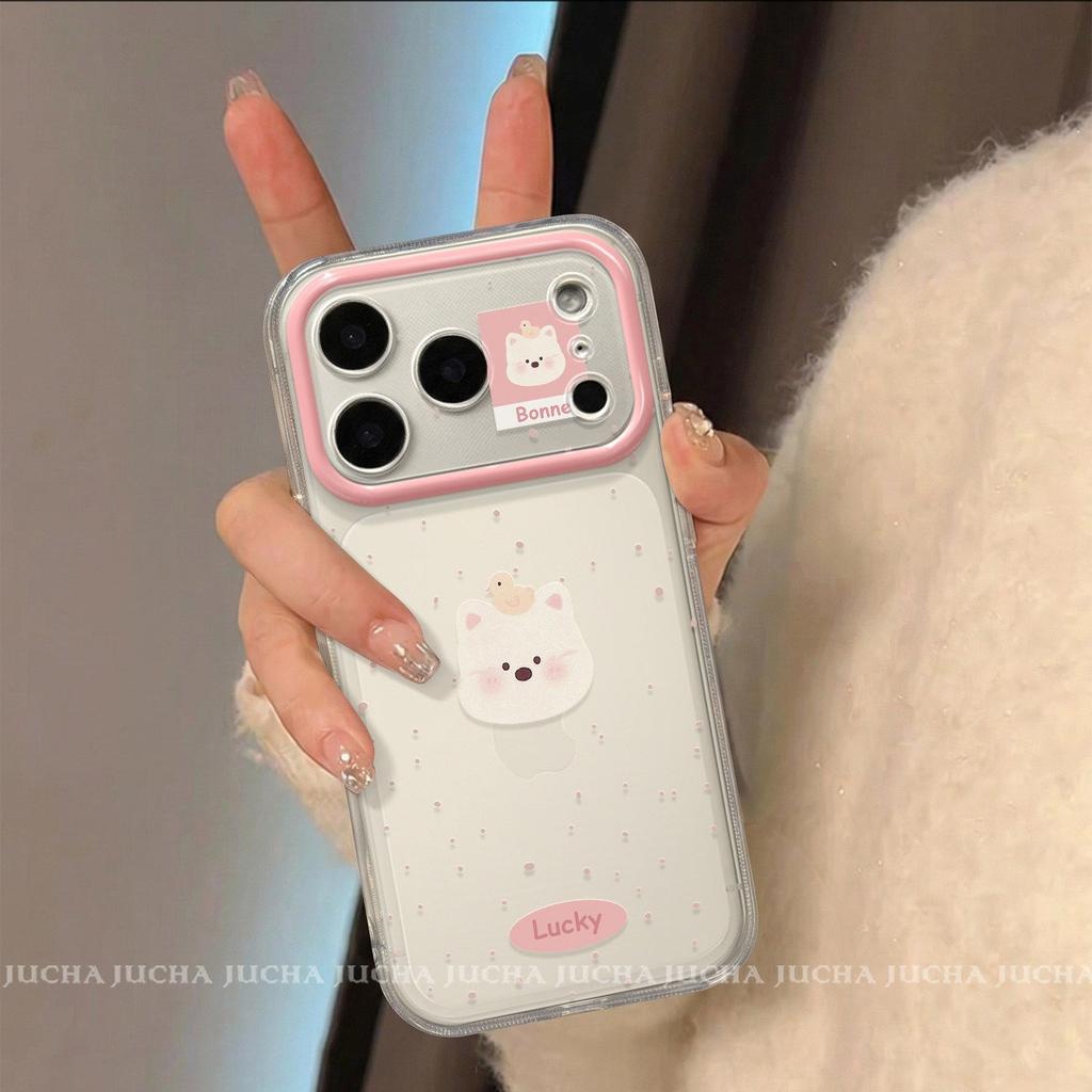 Applicable To Apple 17 Mobile Phone Case All-inclusive Lens 16promax Korean Anti-drop Belt Bracket 15por Polka Dot Puppy