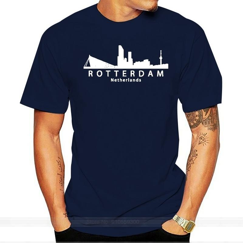 

rotterdam netherlands skyline t shirt men Customized tee shirt Natural Cute Authentic summer Unique tshirt S