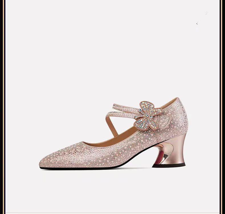 Women's Chunky Heel Pearl Bow Rhinestone Wedding Shoes - 2025 Spring Collection