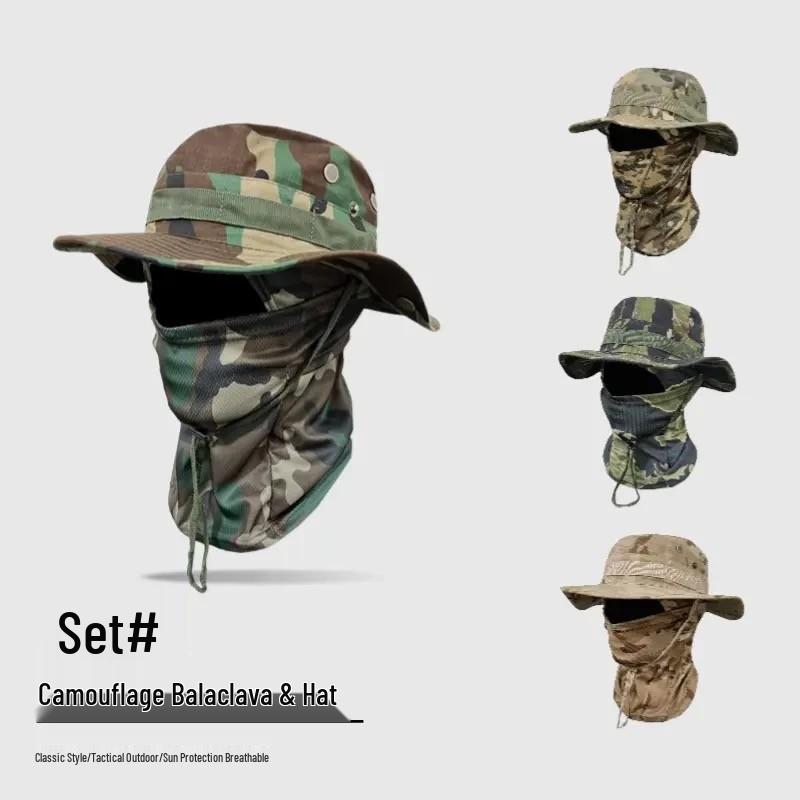 Outdoor Sonnenschutz Camouflage Hut & Sturmhauben Set: Winddicht, Sonnenschutz für Bergsteigen, Angeln & Radfahren