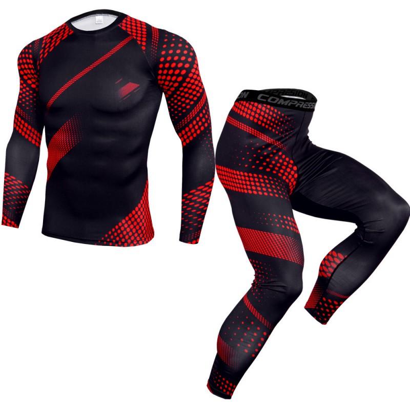 Mens Quick-Dry Athletic Set: Compression Running Pants Long-Sleeve Tee Gym Basketball Outdoor Fitness