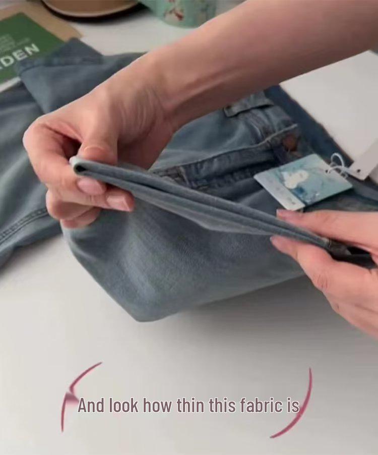 Ice Silk Stretch High-Waist Slimming Jeans for Women - Plus Size, Summer Eight-Point Pants for Petite and Pear-Shaped Bodies