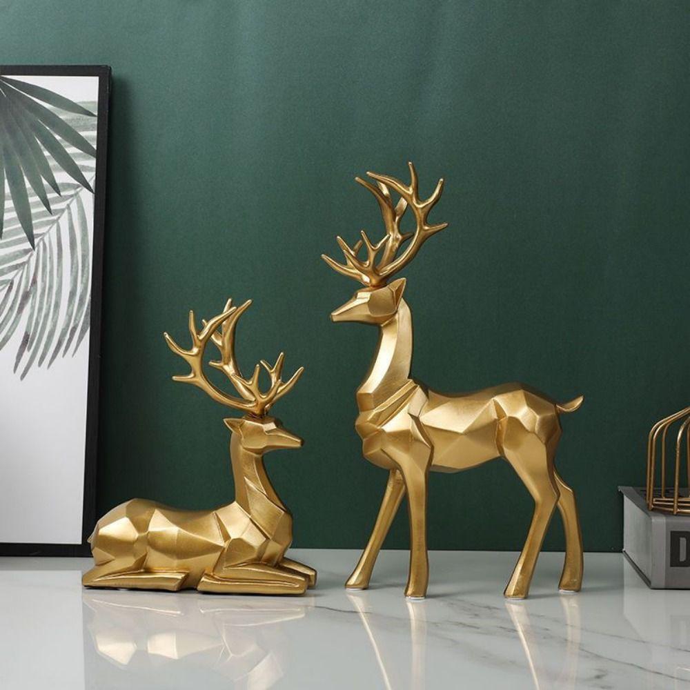 2Pcs Modern Deer Desktop Ornament Creative Elk Figurine Resin Reindeer Sculpture Desktop Ornament