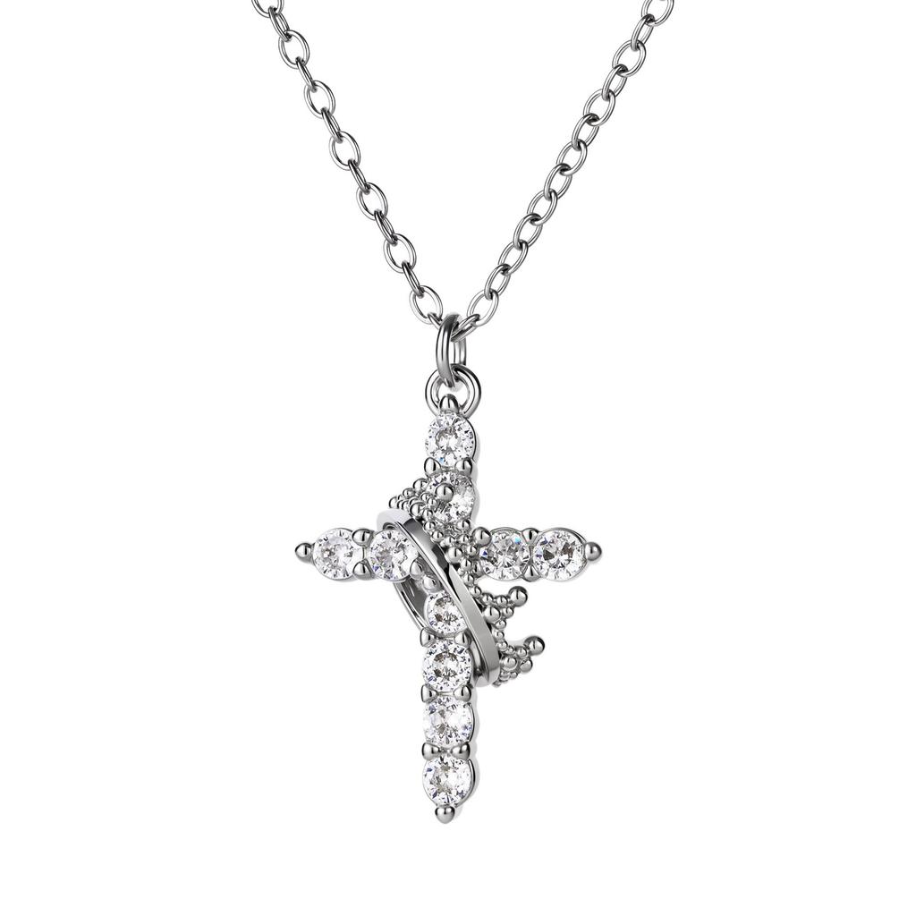 Necklace Female, Creative Personality Titanium Steel Cross Necklace Temperament Hollow Colored Zircon, Collarbone Chain