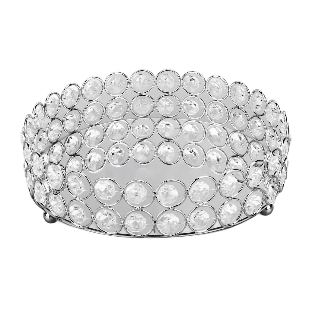 Crystal Cosmetic Makeup Tray 8in Round Display Tray Mirrored Metal Welded Structure for Food Perfume Jewelry Wine Silver