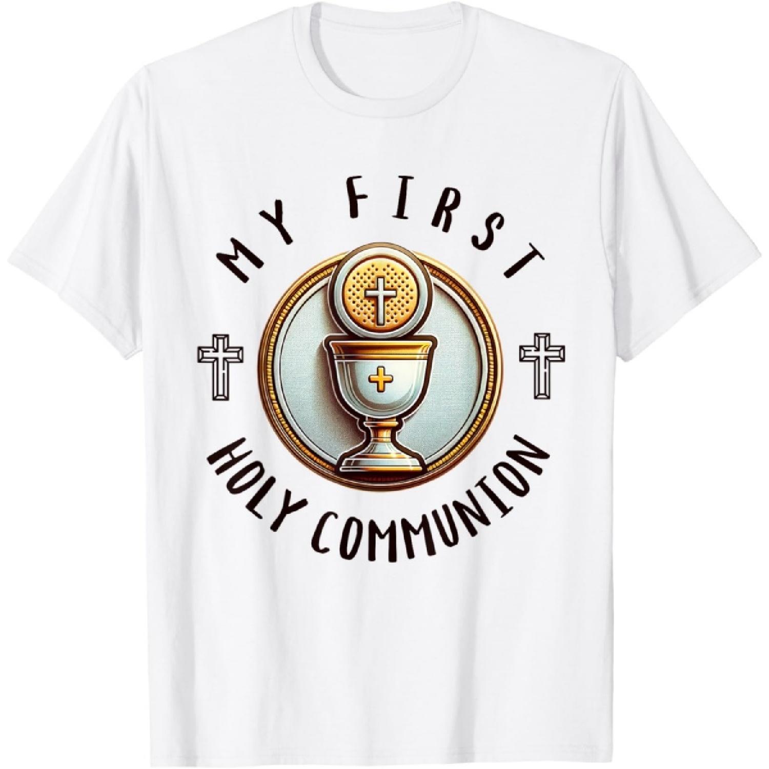 Моя Первая Святая Причастие Евхаристия 1-я Христианская Мальчики Девочки Футболка S