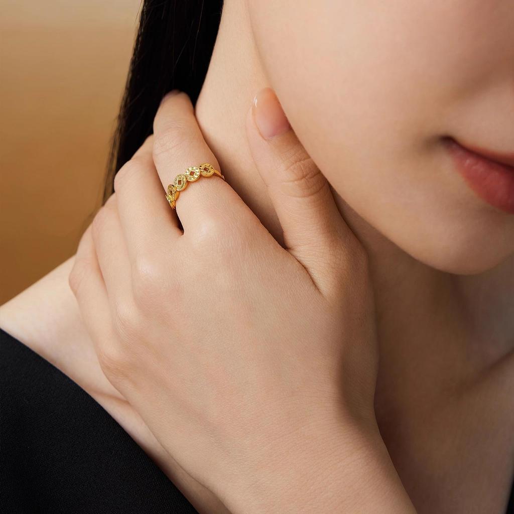 Qian Duoduo Copper Coin & Ice Design Women's Luxury Gold Ring