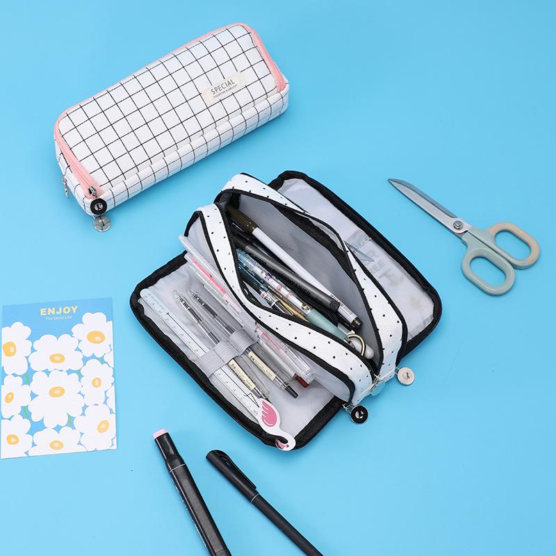 Trousse à crayons double fermeture multi-fonctionnelle grande capacité pour étudiant