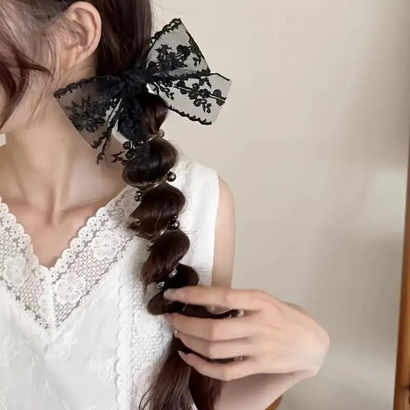 1PCS Fairy Lace Bow Bead Bubble Braid Hair Ring Hair Tie Hair Rubber Band Side Ponytail Hair Accessories