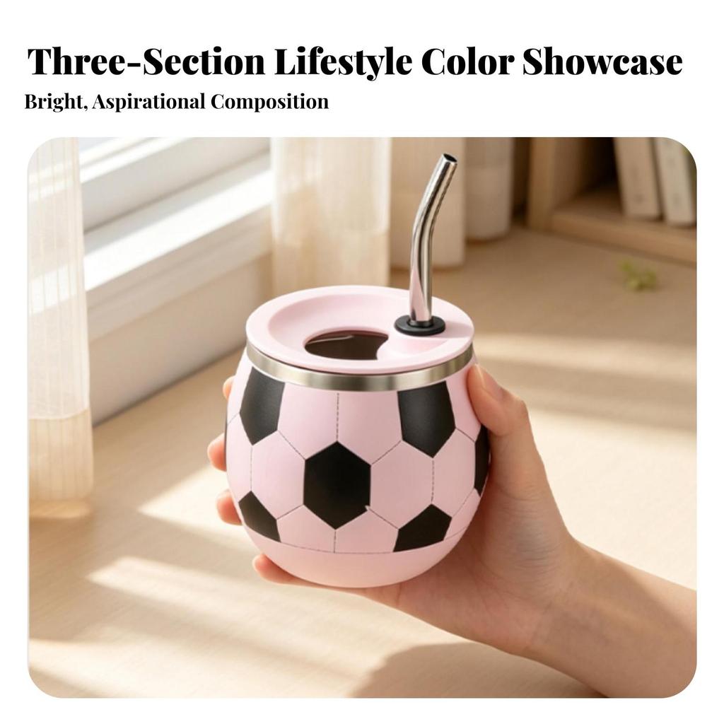 Soccer Tumbler with Straw Compact Ball Cup Lid Portable for Children
