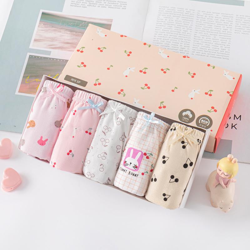 Korean Style Kids' Pure Cotton Cartoon Underwear - Medium & Large Girls' Triangle Shorts