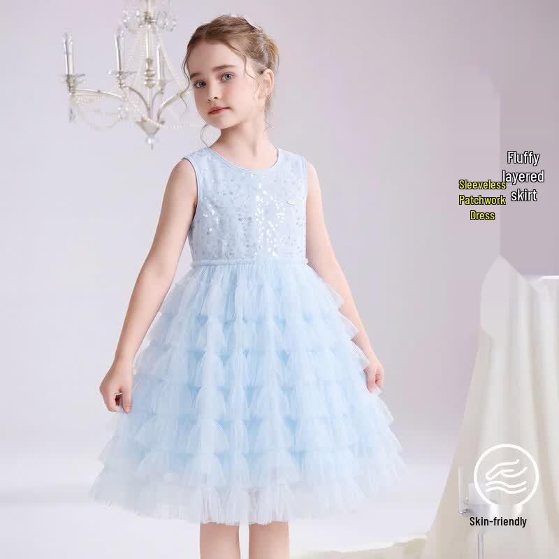 ASK JUNIOR Girl s Sleeveless Mesh Princess Midi Dress 150