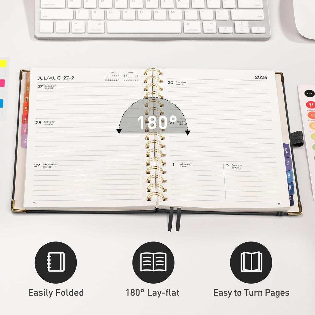 RETTACY 2026 Planner, Weekly and Monthly, Medium Size (5.7" x 8.3"), Jan - Dec 2026, Agenda, Calendar, 12 Month Tabs, Hardcover, 100 GSM Thick Paper,