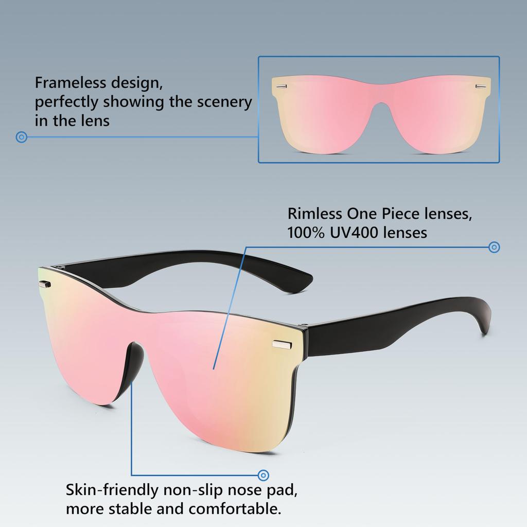 Feisedy Rimless Mirrored Sunglasses with Integrated Lenses and UV400 Perfect for UV B4114 Men's Protection, Driving, Women's, Protection, Fashionable,