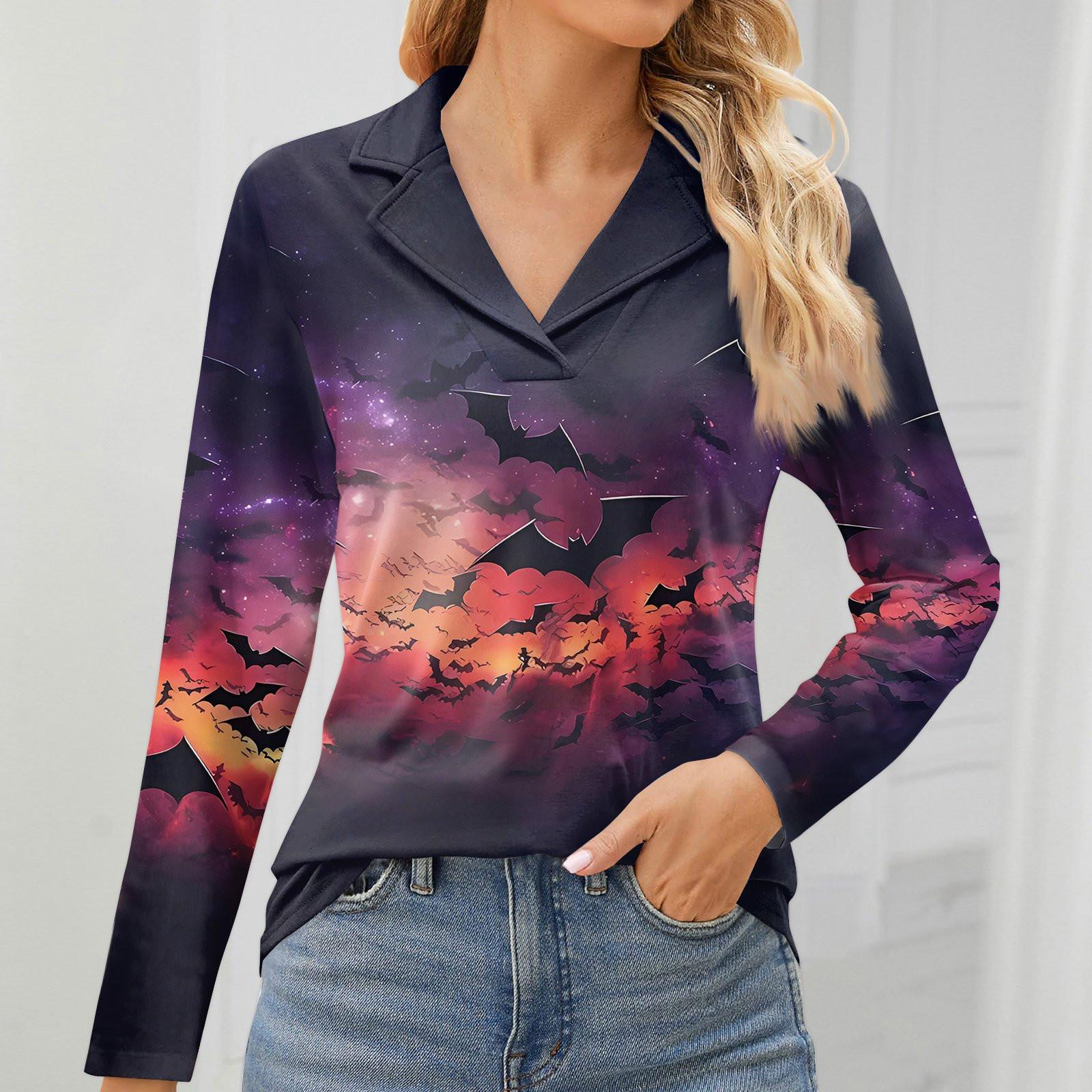 

Жіночий модний топ для відпочинку з довгим рукавом і V-подібним вирізом на Хеллоуїн L