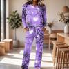 Women's Casual Pajama Set with Round Neck Long Sleeve and Drawstring Wide Leg Pants