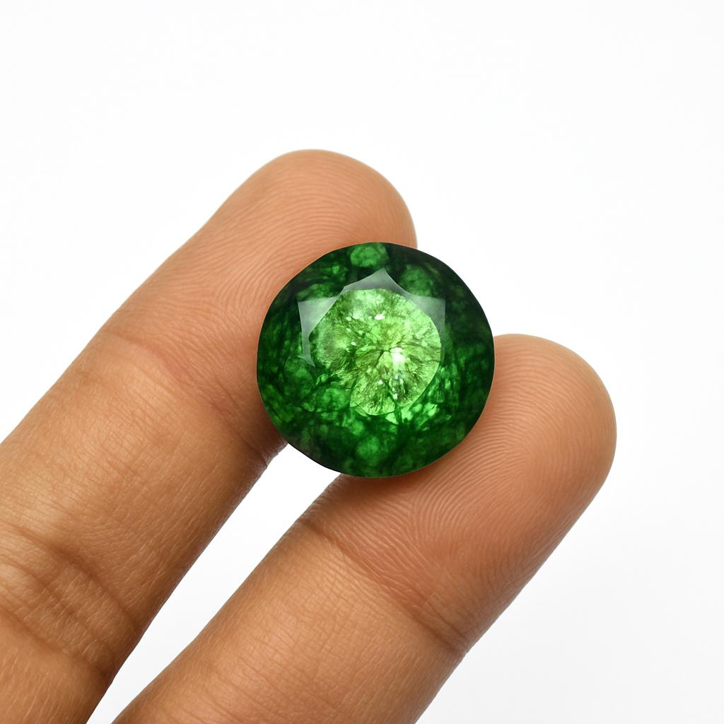 Colombian 13.25 Ct Natural Green Emerald Round Cut CERTIFIED Loose Gemstone