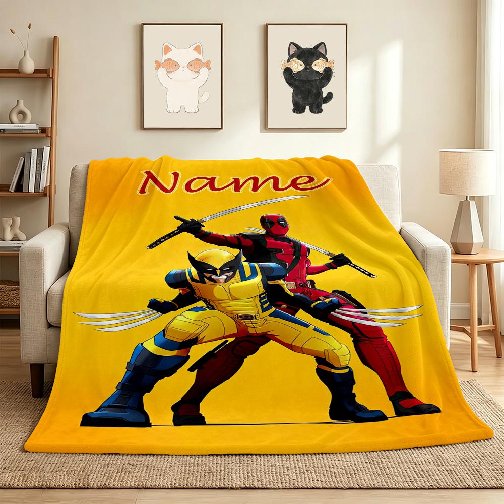 Custom Name Wolverine Deadpool Flannel Blanket Throw Blanket Soft Warm Sofa Bed Decor Unique Gift
