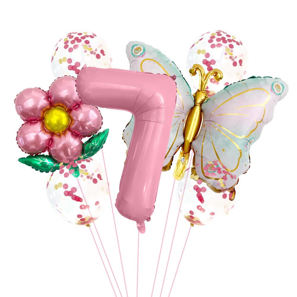Butterfly 32 Inch Digital Flower Aluminum Film Balloon Set Baby Birthday Balloon Party Decoration Scene