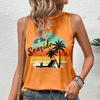 Women's Sleeveless Round-neck Vests Fashionable Coconut Tree Pattern Printed Summer Street Fashion Outdoor Beach Casual Wear