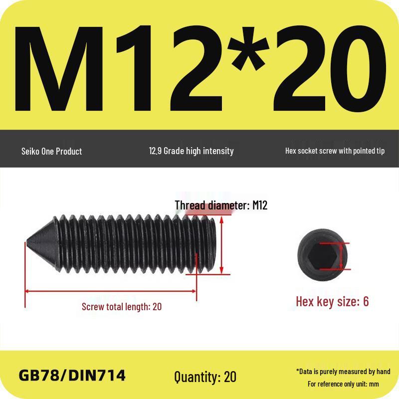 12.9 Grade Pointed Set Screw Grub Set: Headless Screws M3 M4 M5 M6 M8 M10