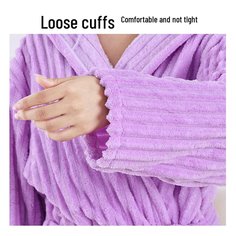 Dicker Kapuzen-Bademantel für Damen in Candy-Streifen, Übergröße, Korallenfleece