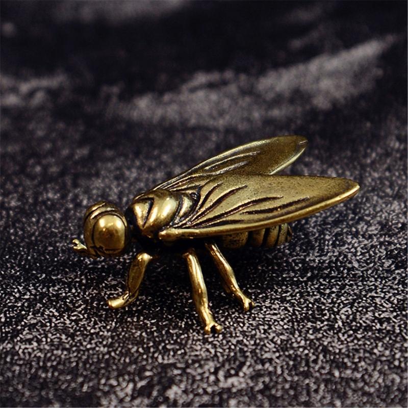 Old Bronze Fly Insect Charm Artisanal Detailed Engraving Thin Permanent Jewelry For Everyday Wear
