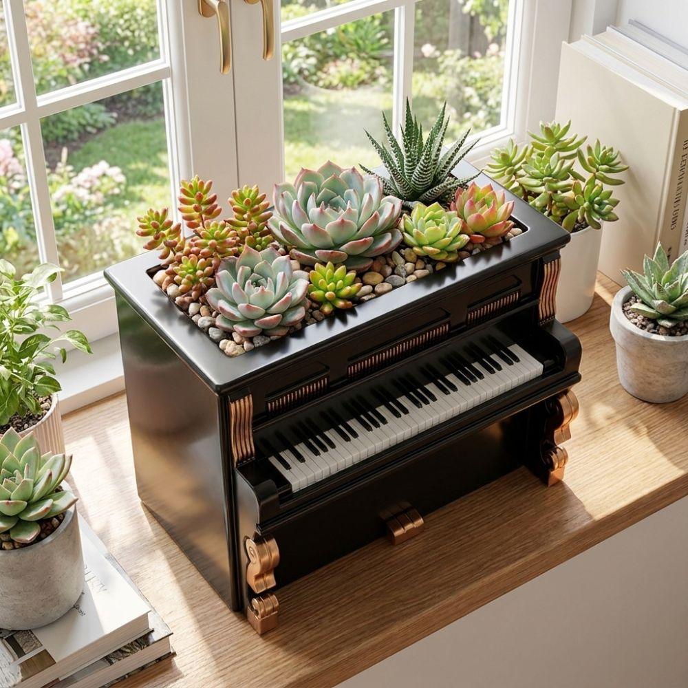 Decorative Piano Planter Retro Style Succulent Pot Piano Flower Pot Desktop Decoration