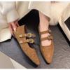 Fashion Vintage Design Pointed End Women Flats Shoes Fashion Double Row Belt Buckle Shoes Ladies Outdoor Mary Jane Shoes Zapatos Mujer