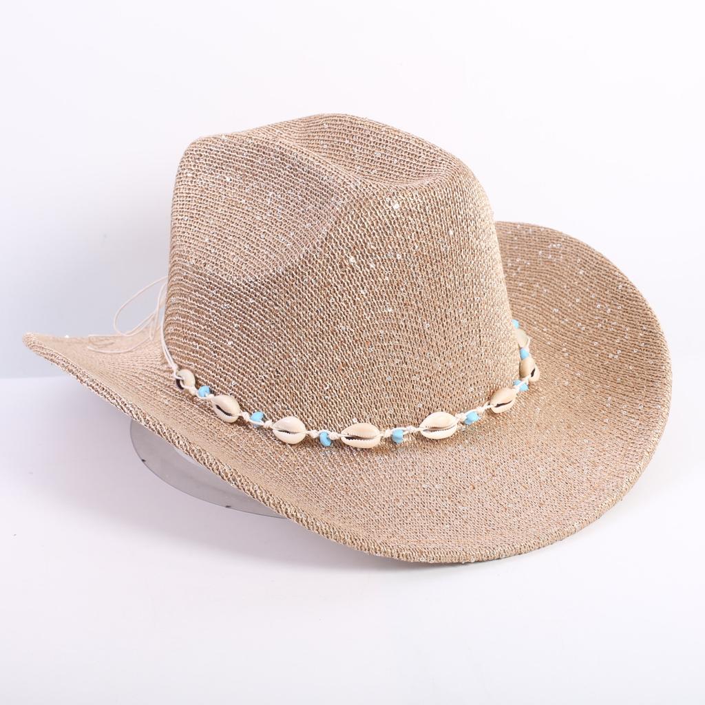 Popular European and American classic western denim straw hat, men's and women's fashion outdoor sunscreen sequined straw hat