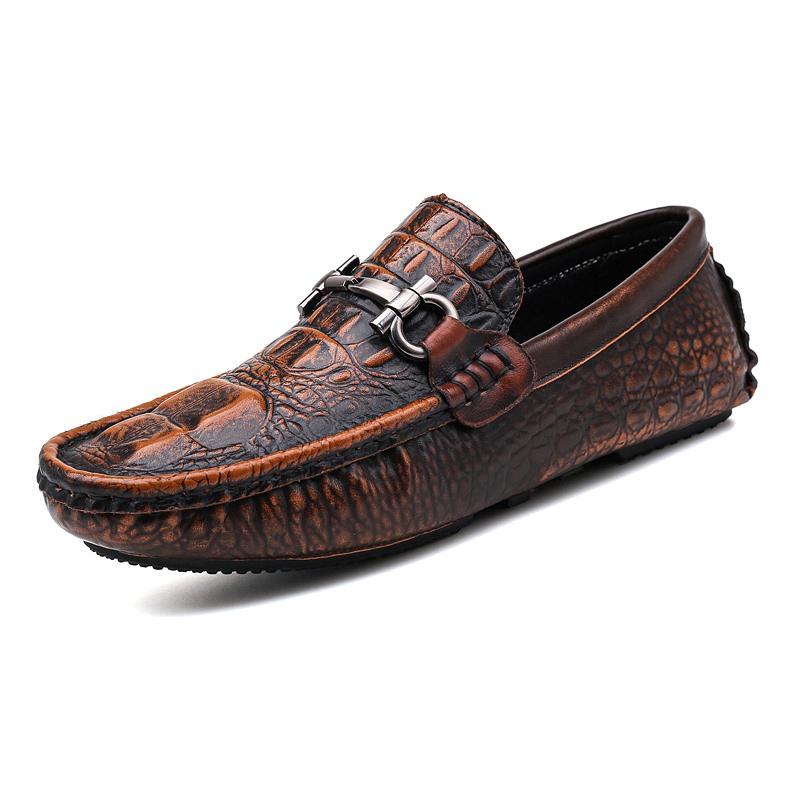 Pantofi Retro Roșii de Bărbați din Crocodil, Lucrați Manual, de Lux, din Piele Naturală Autentică, Pantofi Formali Loafers pentru Bărbați, Mocasini Italieni, Pantofi de Condus pentru Bărbați