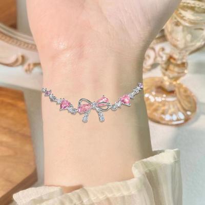 Women Bracelet Bow Heart Flower Shape Cubic Zirconia Adjustable Length Birthday Holiday Anniversary Gift Wrist Bangle Lady Jewelry