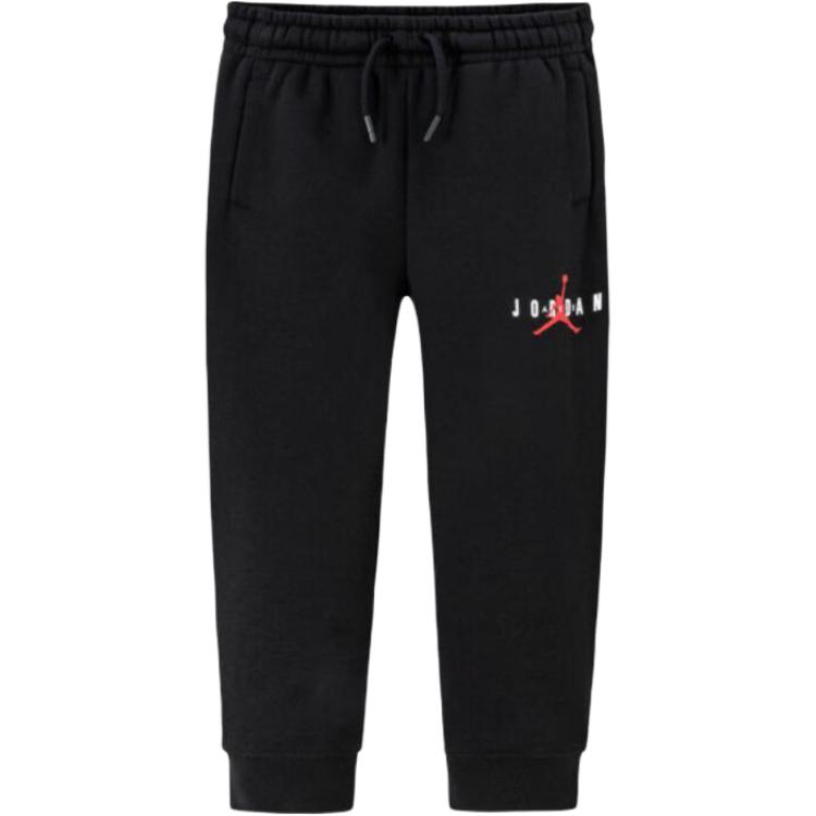 

Jordan Kids Fleece-Lined Elastic Waist Joggers With Letter Logo Print Kids Bottoms Black JD2242057GS-002 S